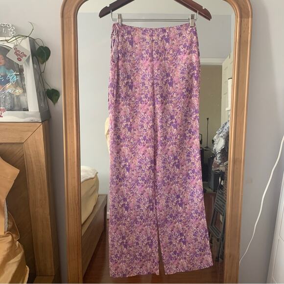 HOUSE OF CB Keala Purple Floral Sheer Side Peek-a-boo Cut Out Tie Cover Up Pants - Picture 6 of 14